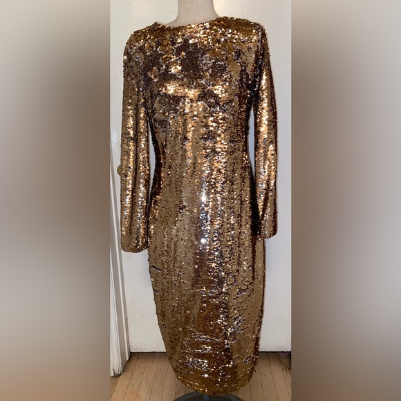 Gold Long Sleeve Dress - Picture 2 of 6